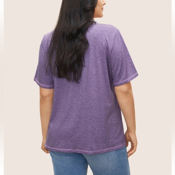 BloomChic Plus Size XL Solid Crisscross Neck Contrast Stitch T-shirt us14-16 - Picture 2 of 7